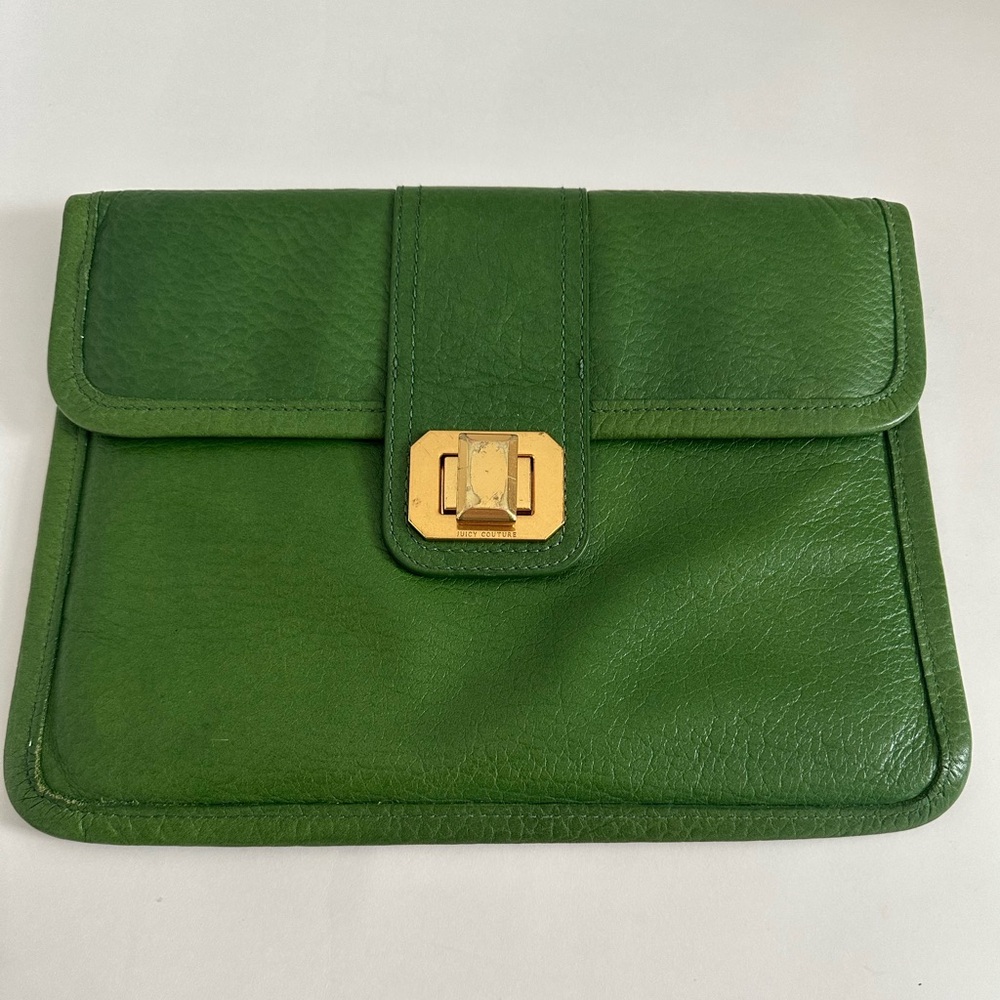 Vintage Green JUICY COUTURE Pebbled Leather Gemlock iPad Sleeve Clutch